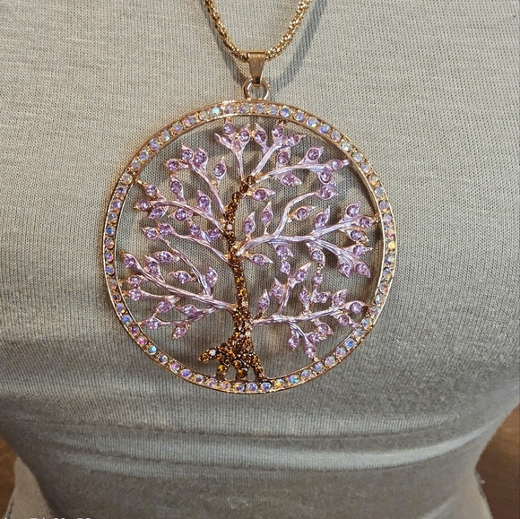 CRYSTAL TREE OF LIFE STATEMENT NECKLACE - Picture 1 of 3